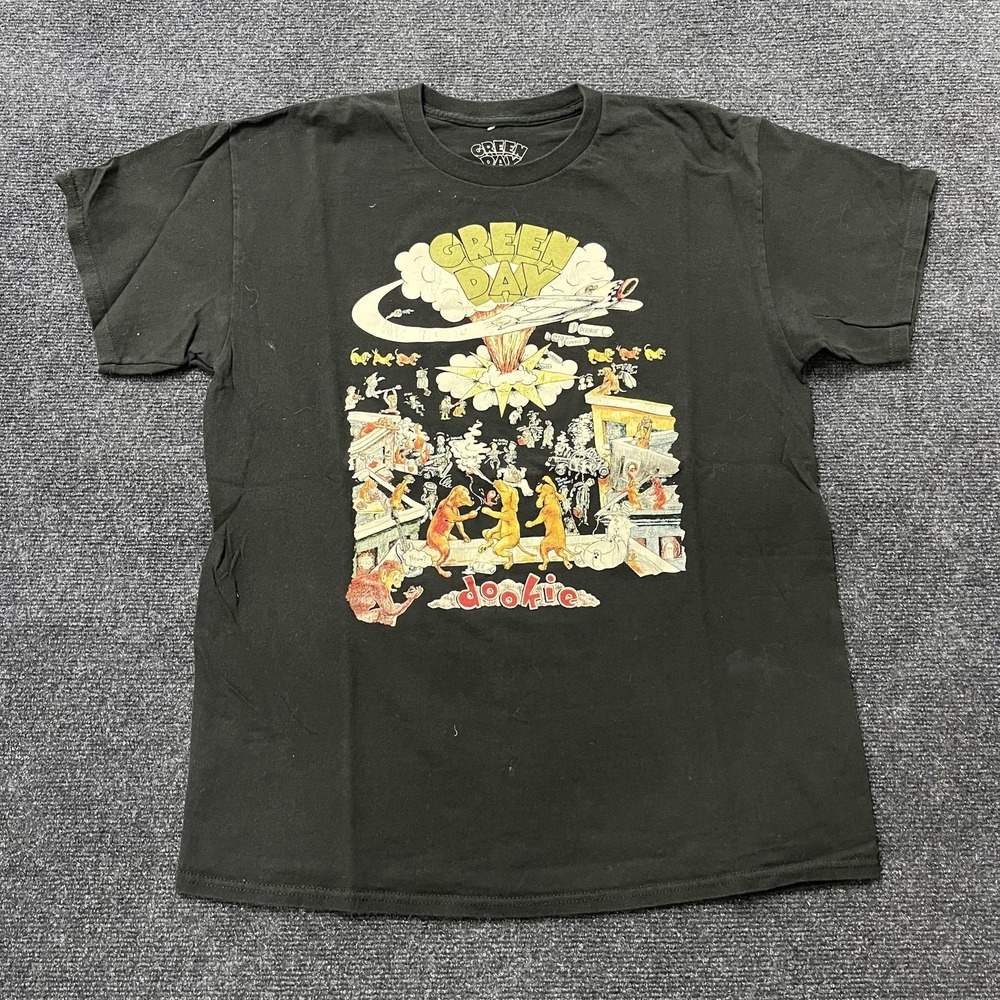 Green Day Dookie Shirt Mens Large Black Mad Engine Album Graphic Rock Band Tee